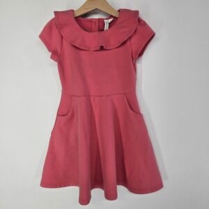 Janie and Jack Dress Girls 6 Pink Ruffle Peter Pan Collar Short Sleeve Pockets